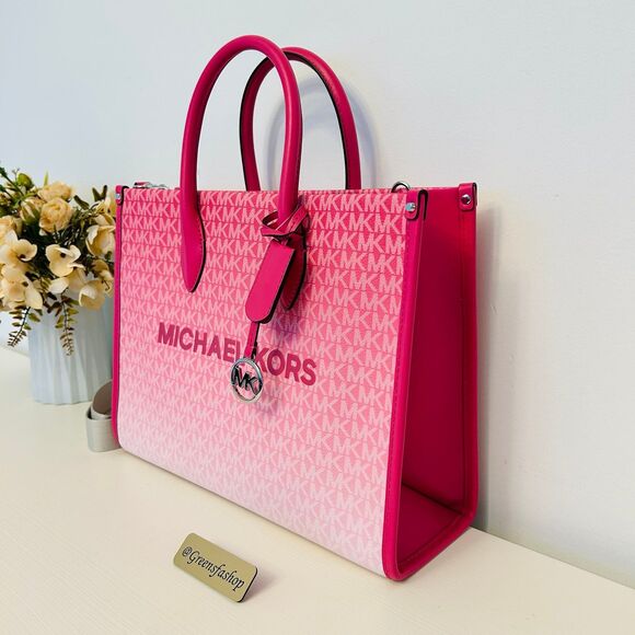 Michael Kors Purse & wallet Mirella Medium Ombré Logo Tote Bag Dragonfruit - Picture 3 of 11